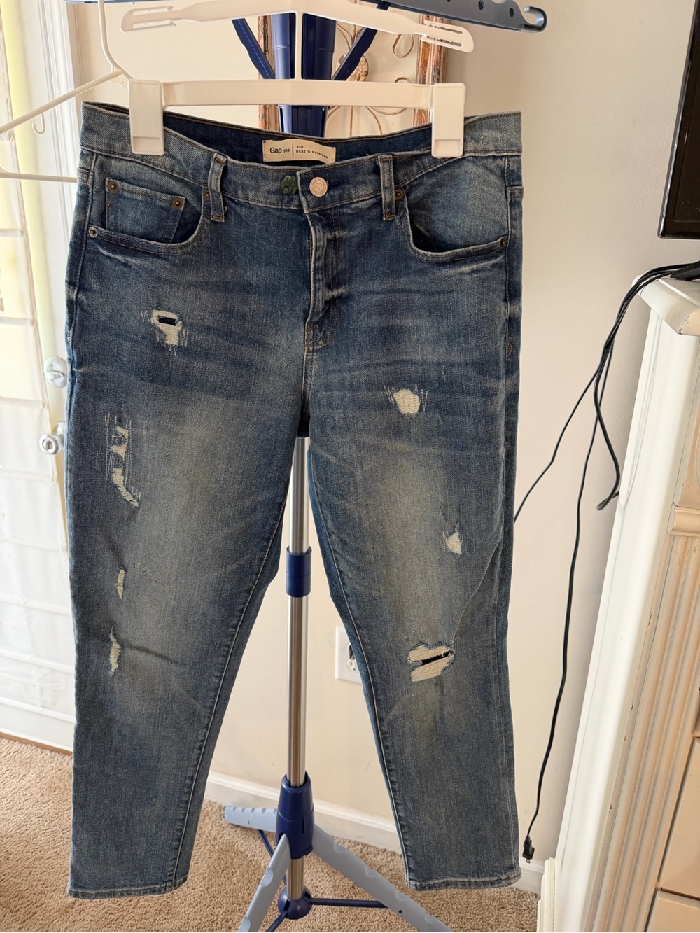 GAP Women's Distressed Medium Blue Boyfriend Jeans